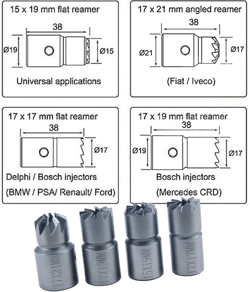 UTMALL 5Pcs Diesel Injector Seat & Cleaner Carbon Remover Seat Tools Cutter Milling Cutter Set Universal Car Tool Injector Remover - Image 3